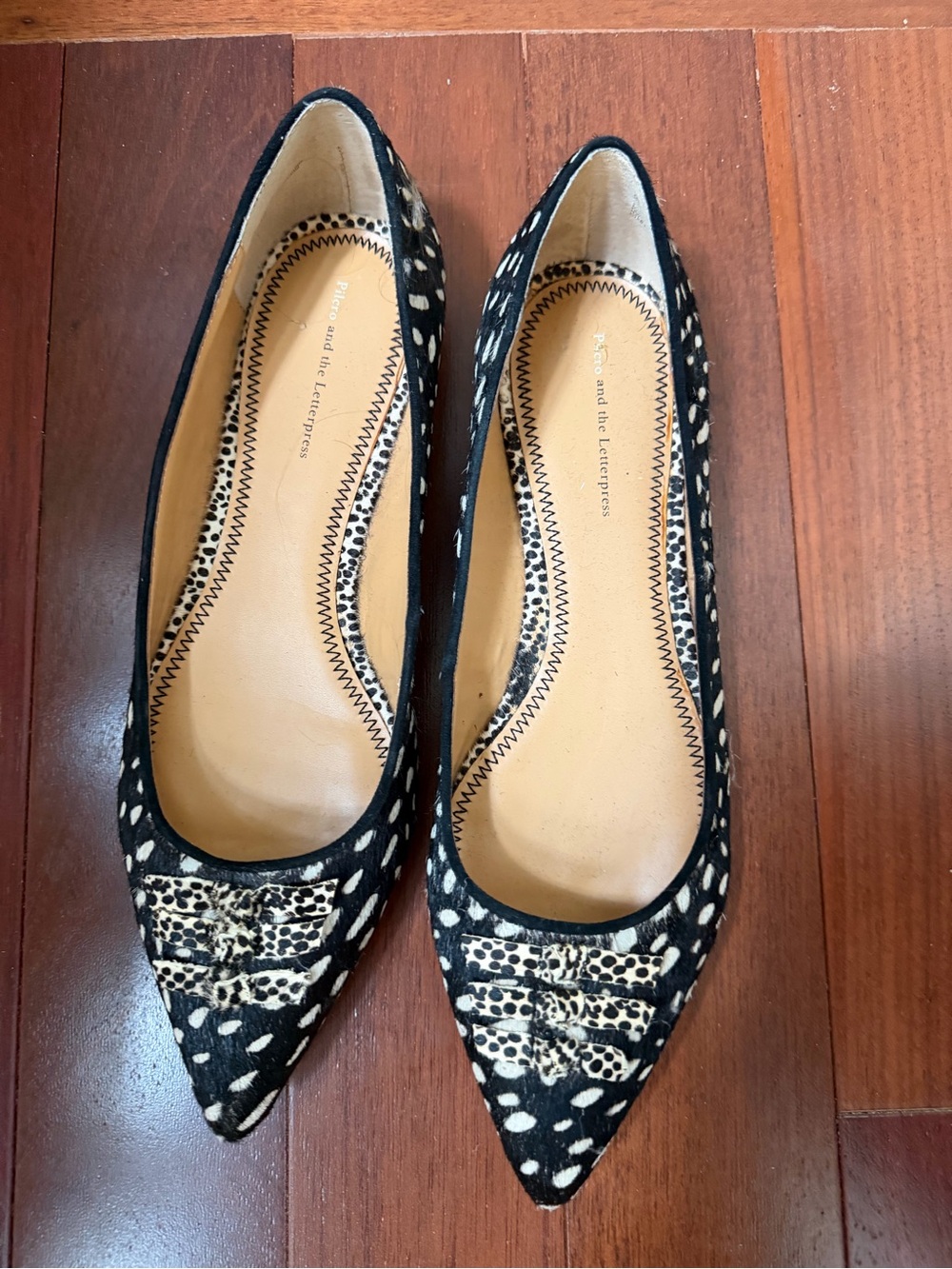 Pilcro and the Letterpress Black & Cream Leopard Pointed Flats 9m